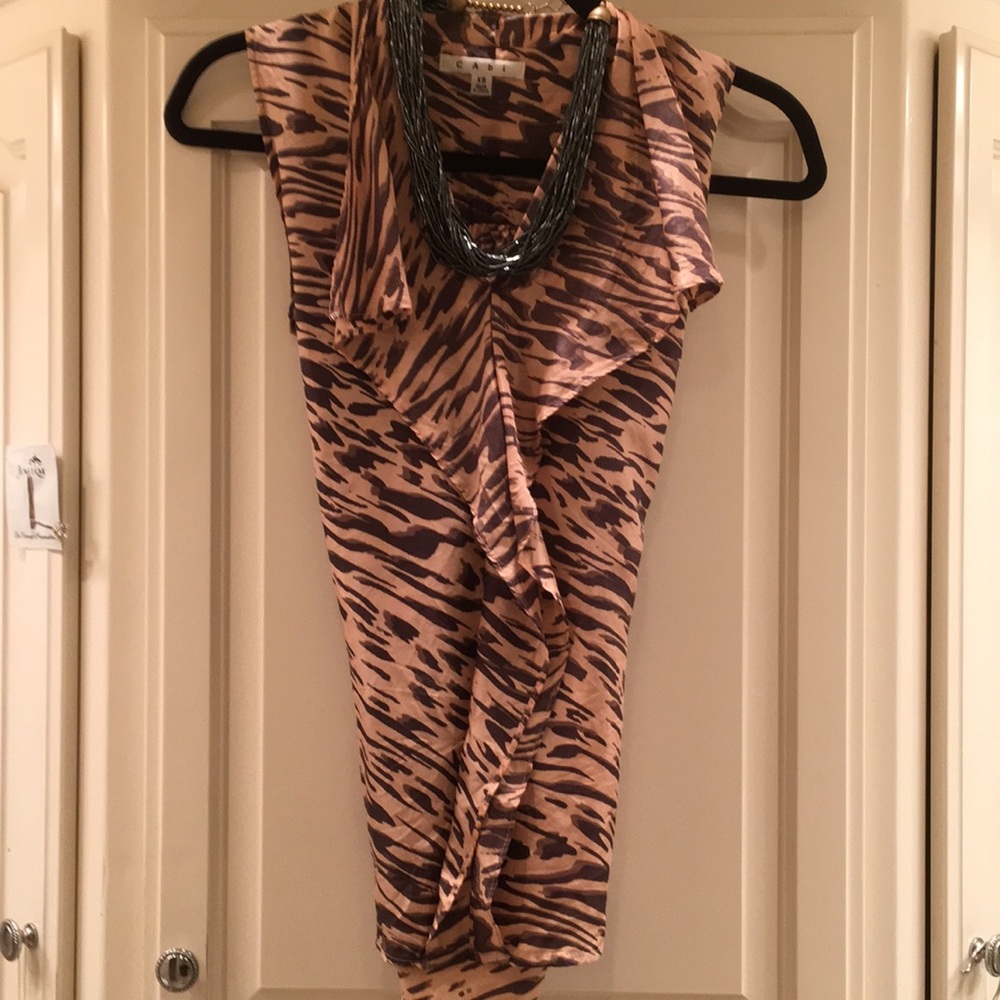 Cabi sleeveless silk animal print top XS